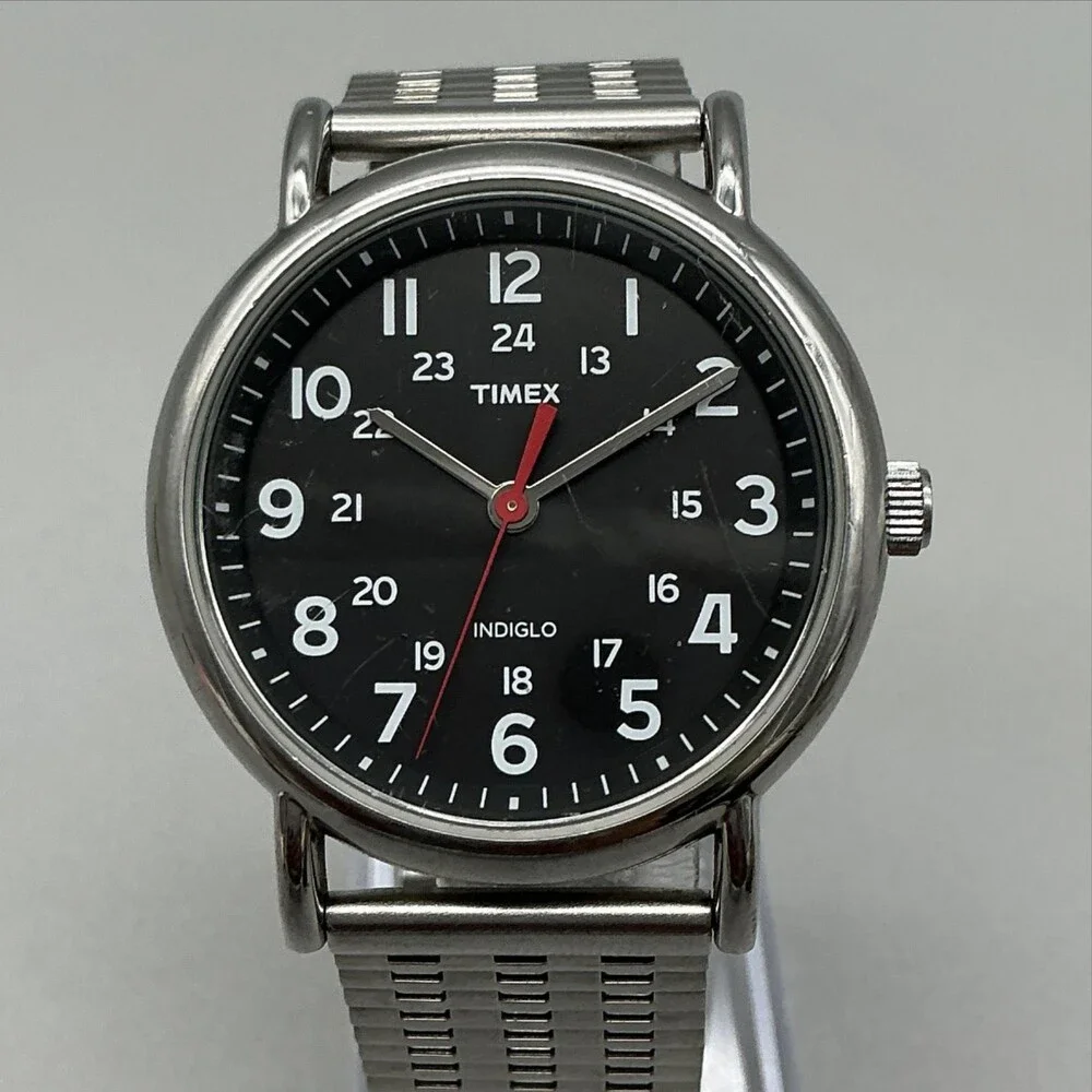 Timex Easy Reader Indiglo Mens Watch 38mm Black Dial Stainless New Battery
